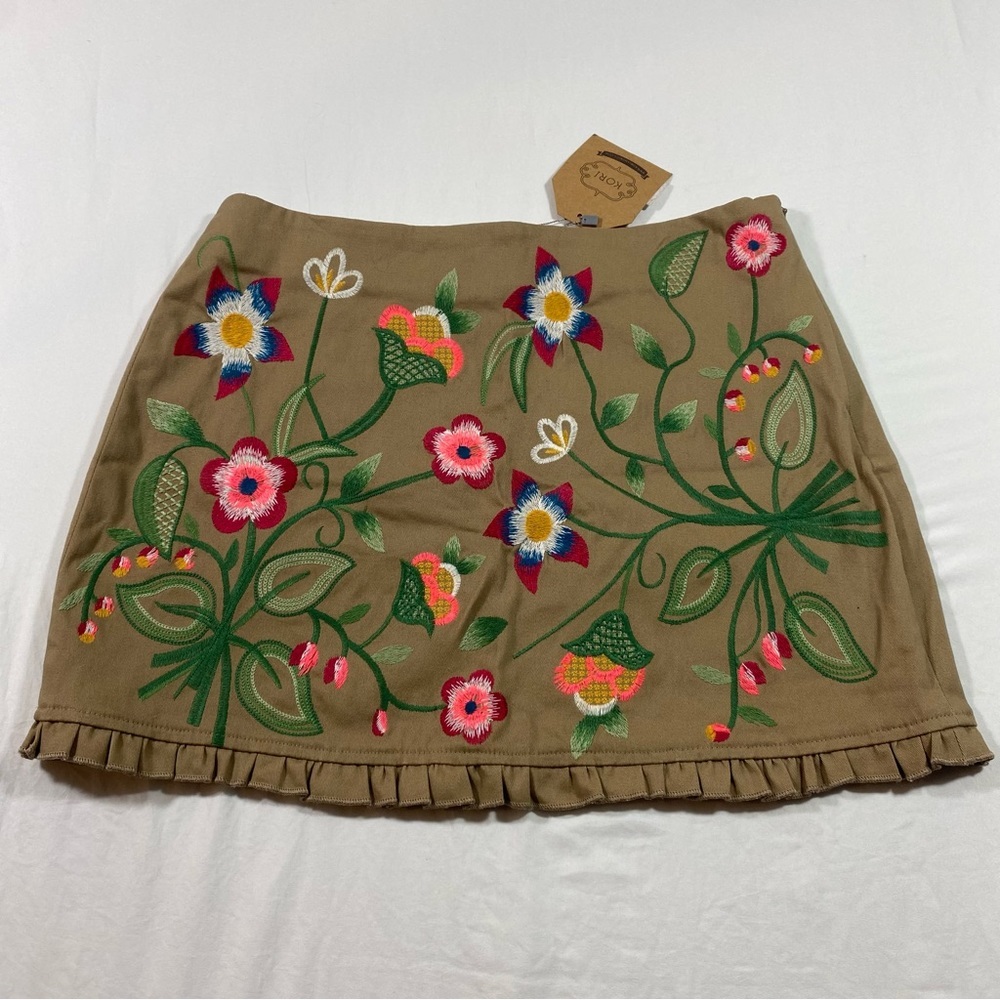 Boho Kori America Mini Skirt Floral  Embroidered Festival NWT Woman's Small